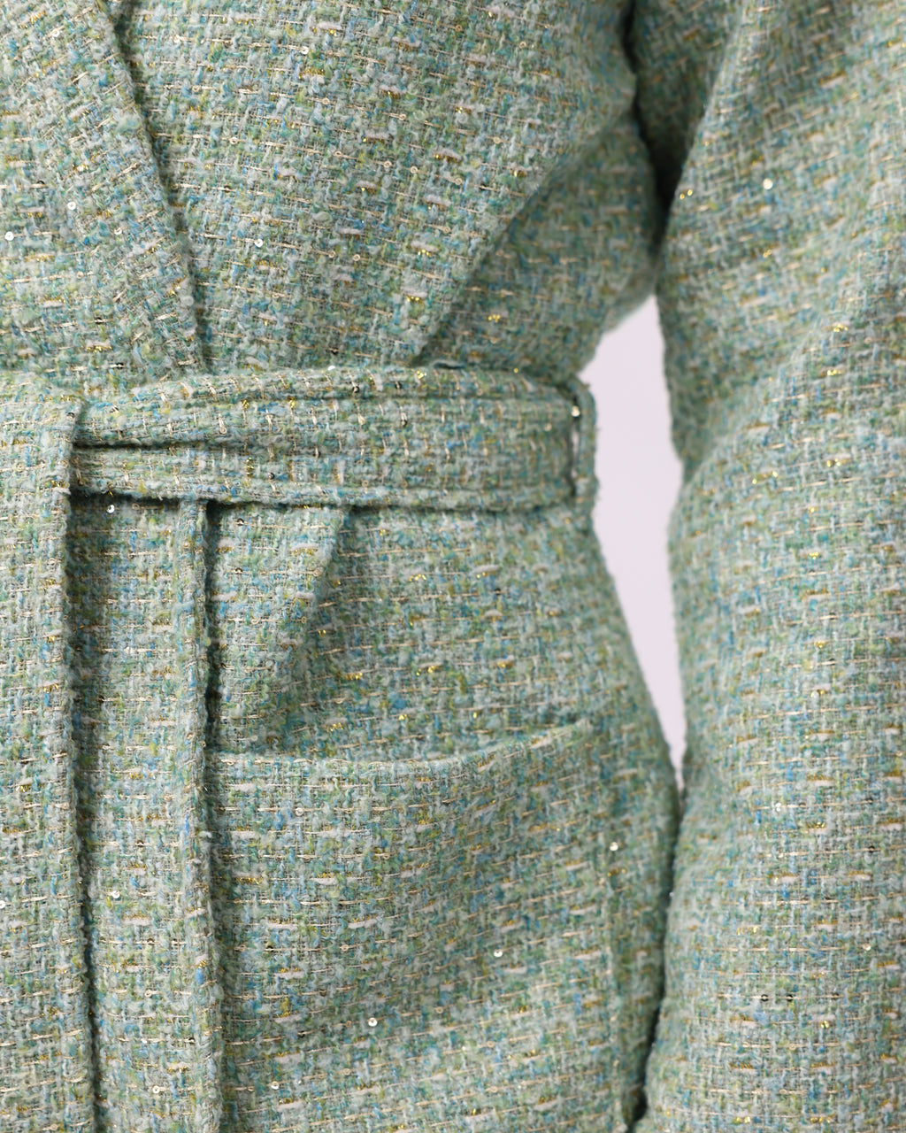 Green Tweed Oversized Wrap Jacket