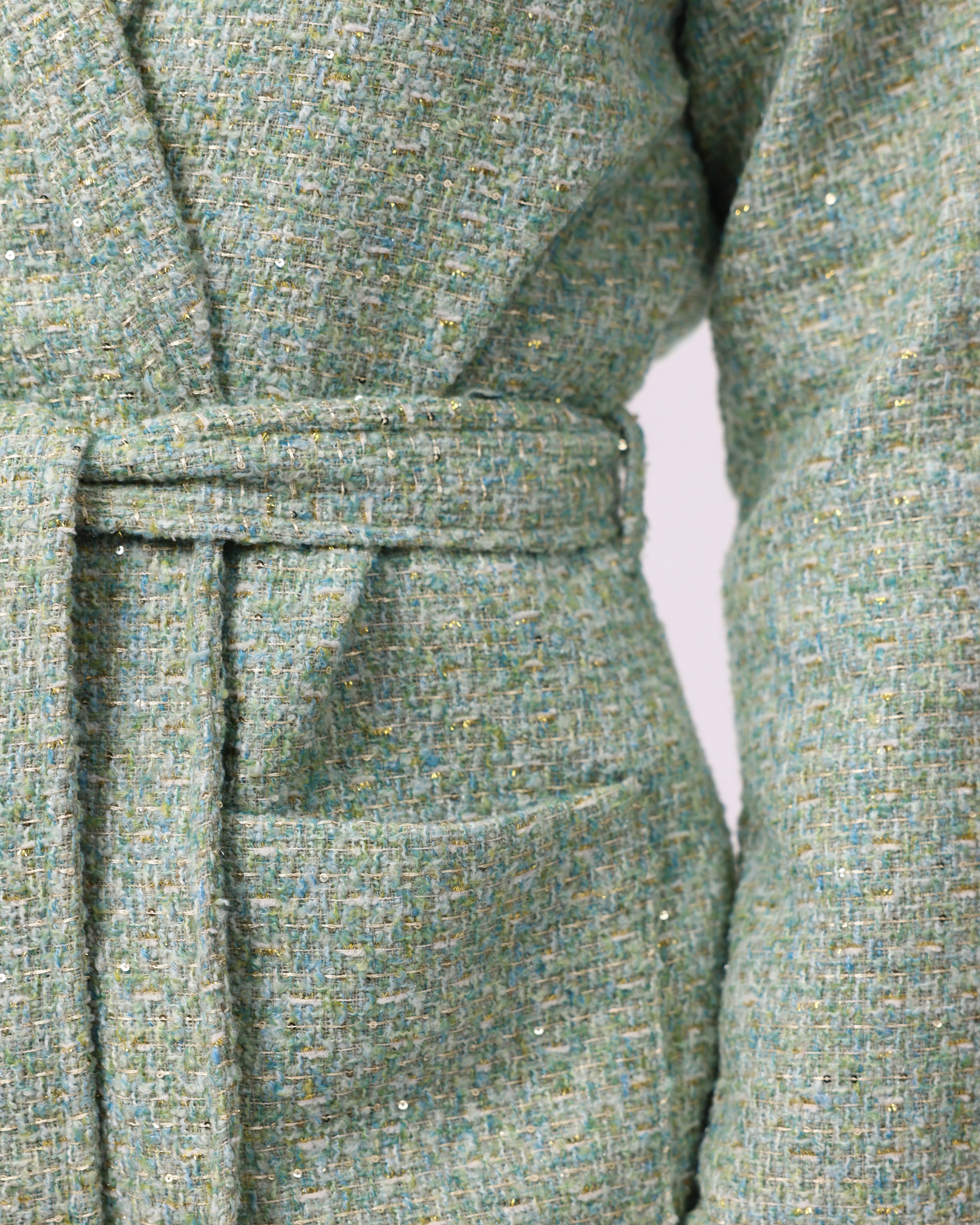 Green Tweed Oversized Wrap Jacket