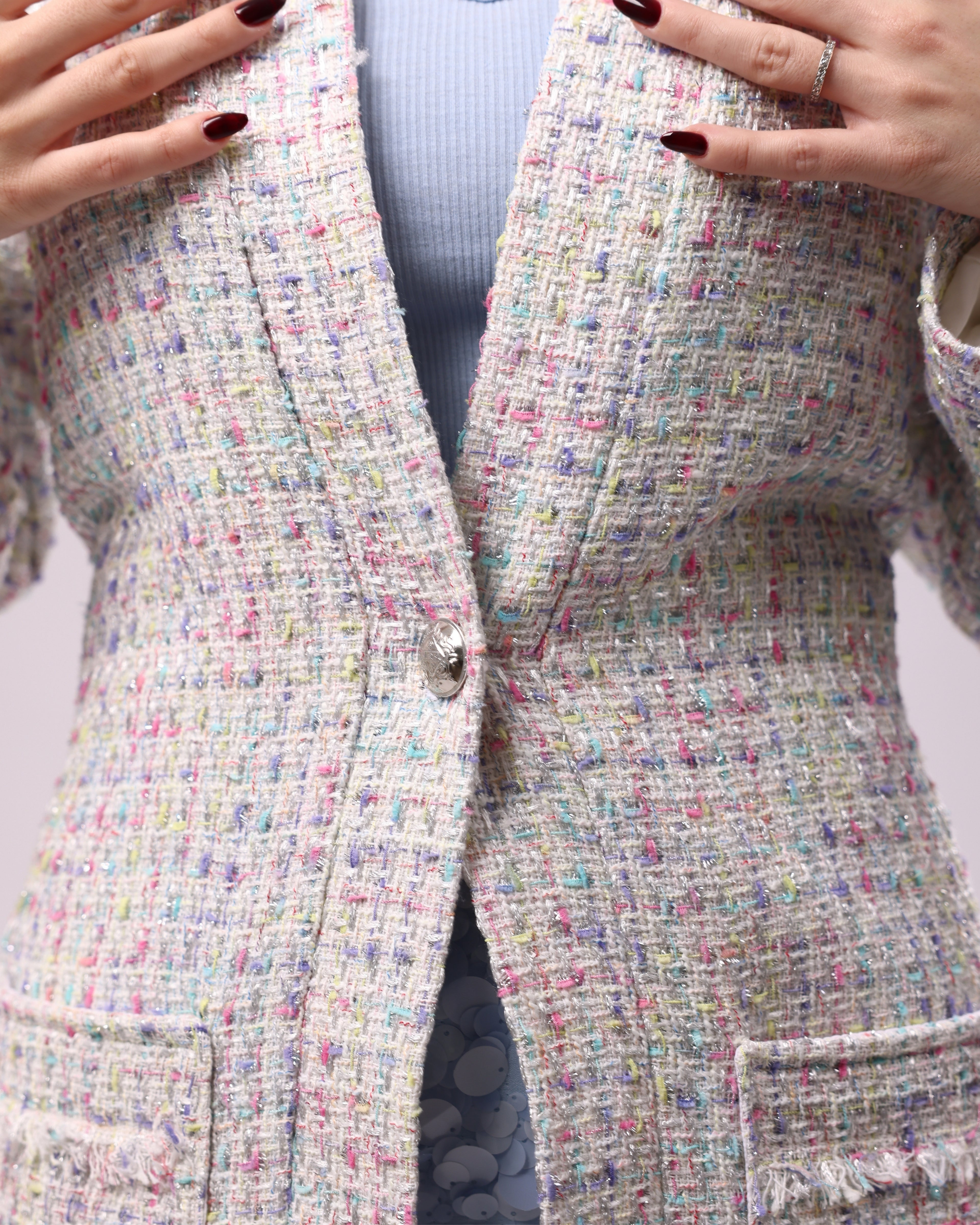 Pastel Tweed Longline Jacket