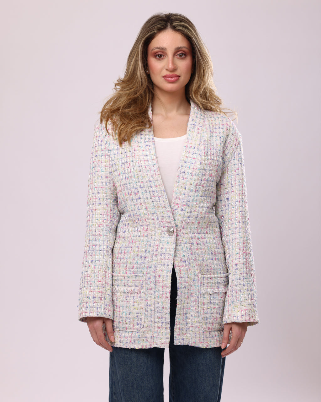 Pastel Tweed Longline Jacket