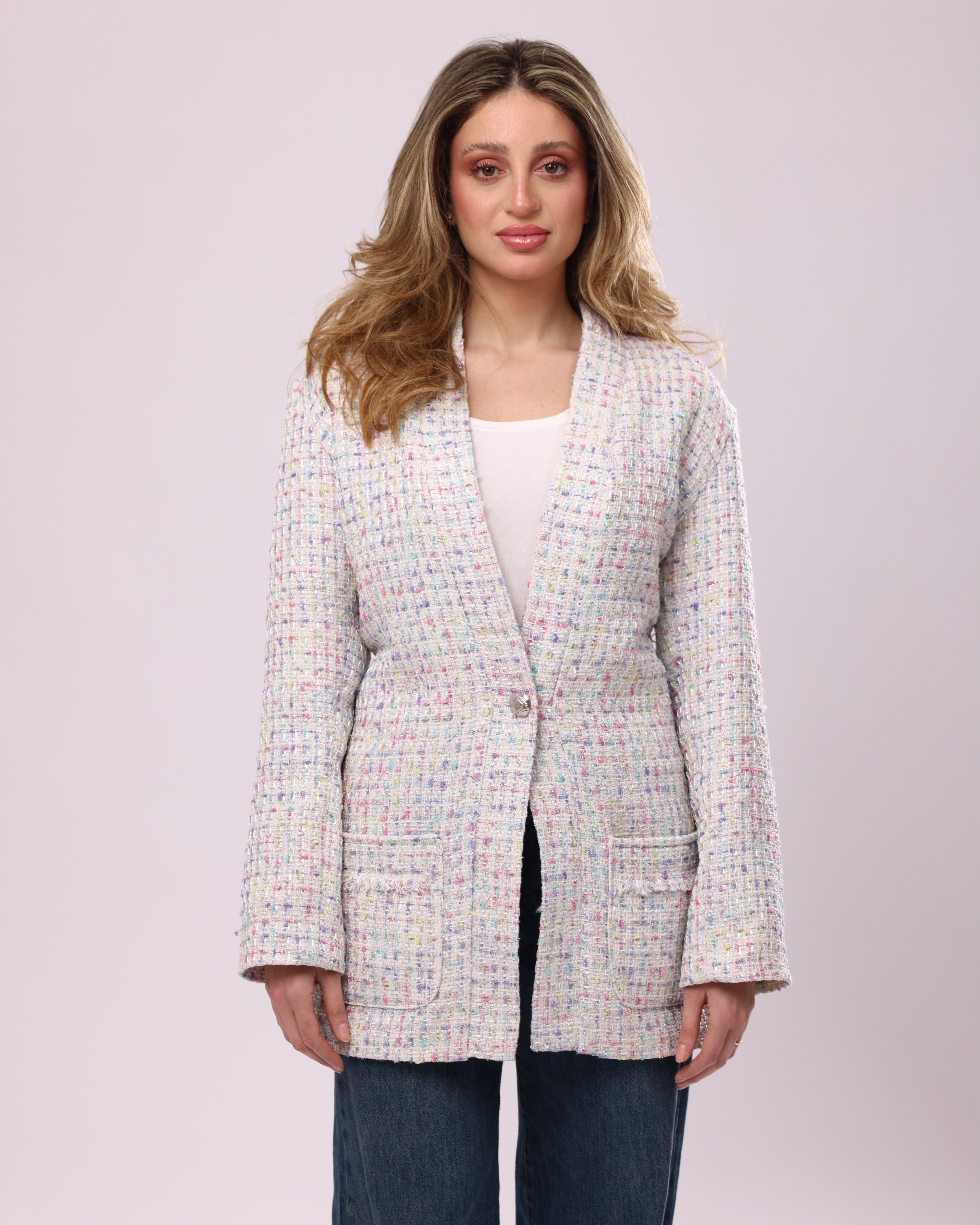 Pastel Tweed Longline Jacket
