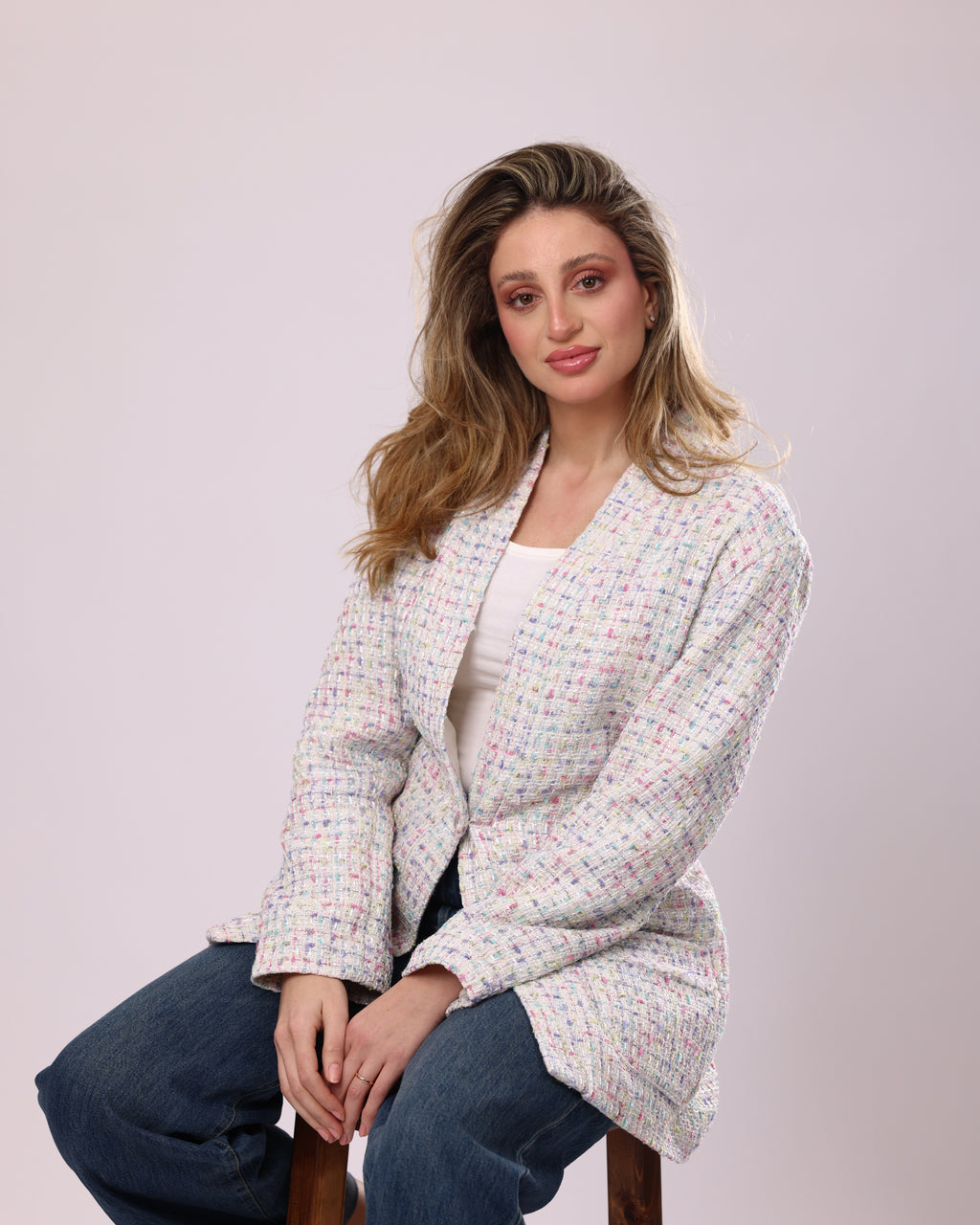 Pastel Tweed Longline Jacket