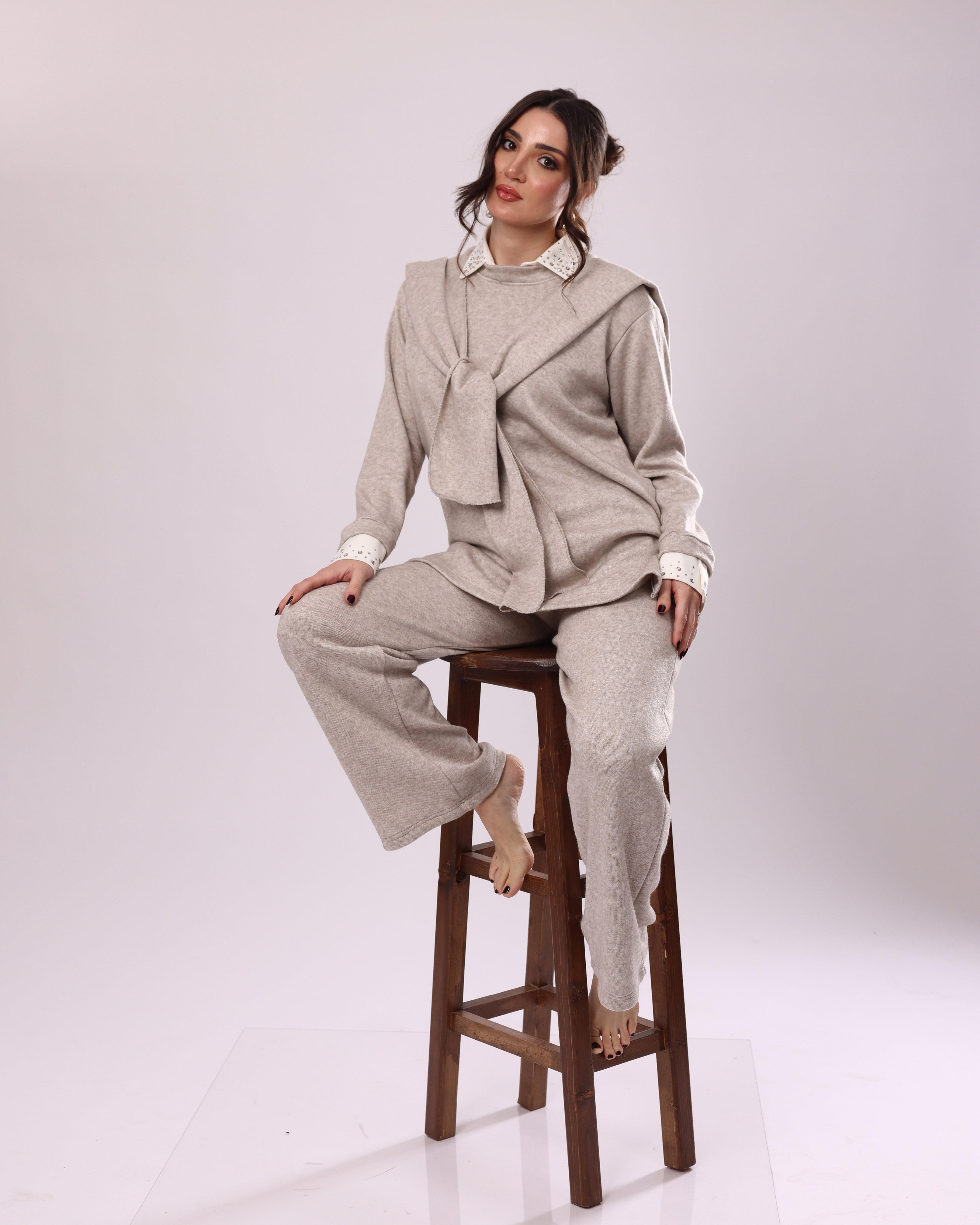 Beige Knit Five-Piece Set