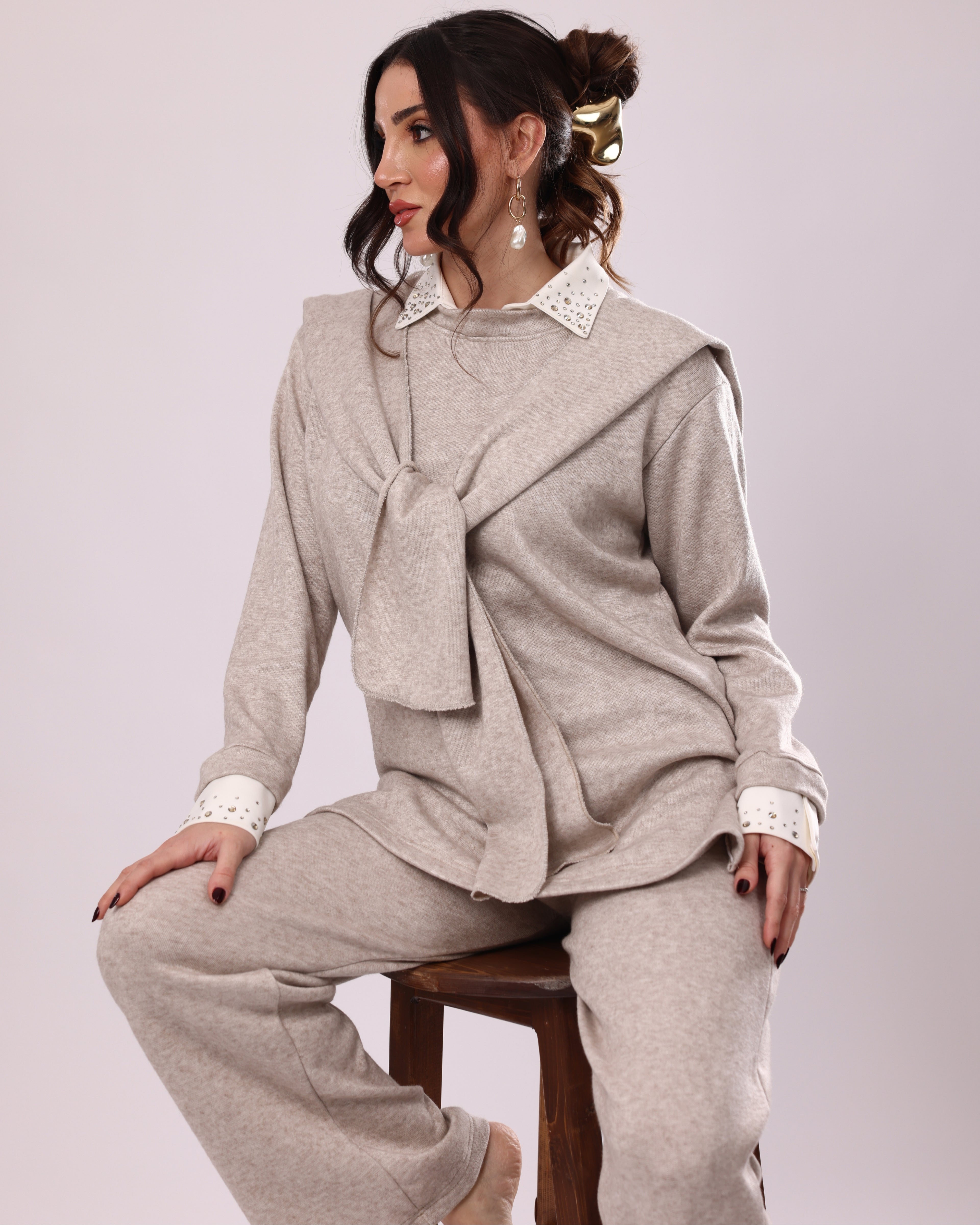 Beige Knit Five-Piece Set