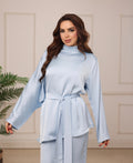 Satin Asymmetry Two-Piece Set in Ice Blue