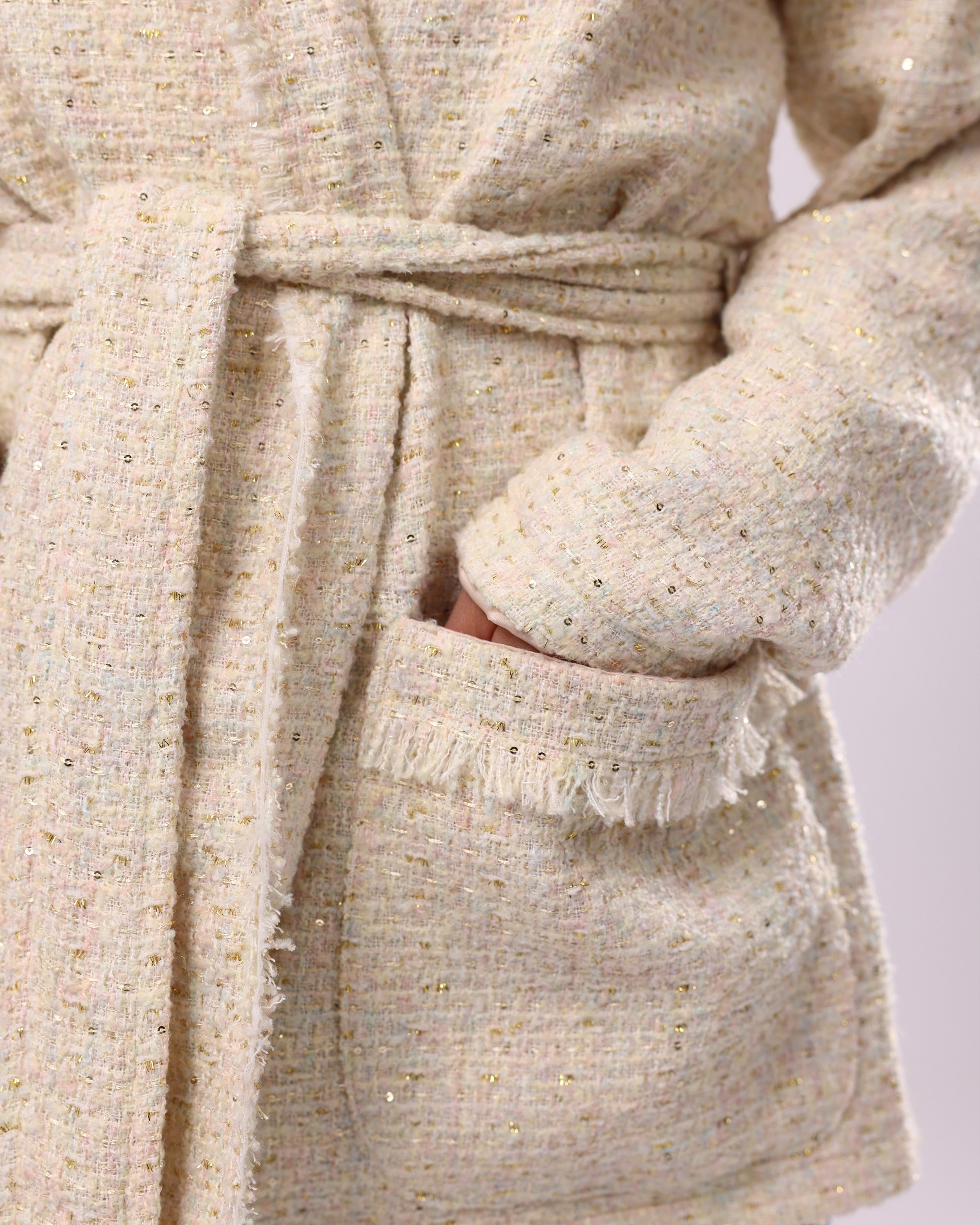 Cream Tweed Oversized Wrap Jacket