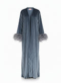 Velvet Luxe Feather Abaya – Steel Blue