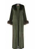 Velvet Luxe Feather Abaya – Deep Olive